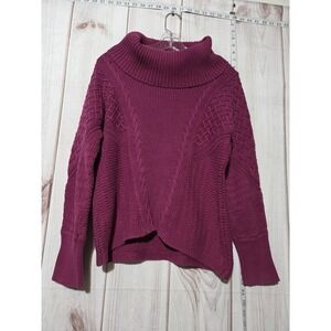 Chico's Sweater Womens‎ Medium Purple Cowl Turtleneck Cable Knit Pullover Wrap